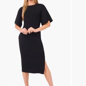 Ted Baker Flare Sleeve Crew Neck Midi Dress in Rich Black